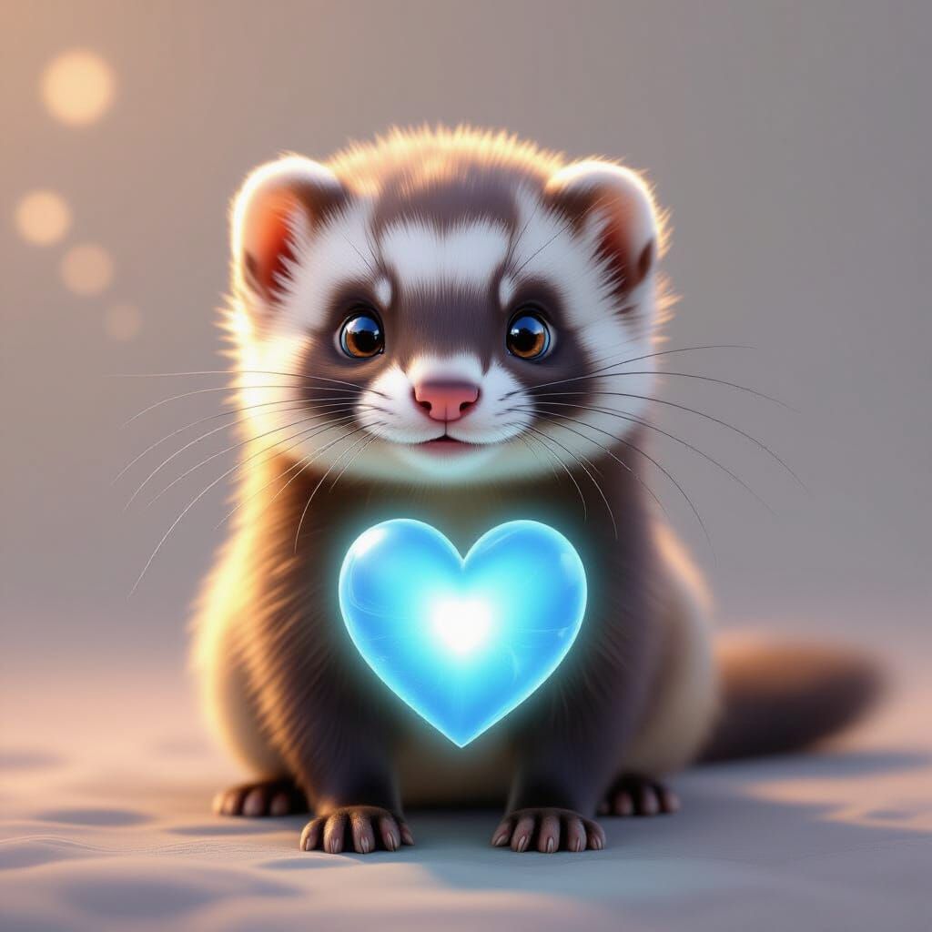 Photorealistic Ferret with Glowing Heart