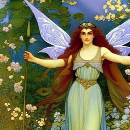 Fairy Princess in Garden, Art Nouveau Style