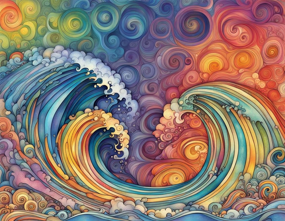 Abstract Tsunami Waves in Vibrant Fractal Art