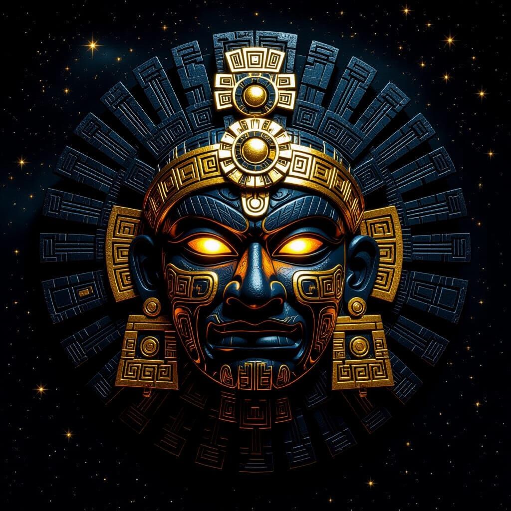 Aztec Sun God Mask in Gold and Black