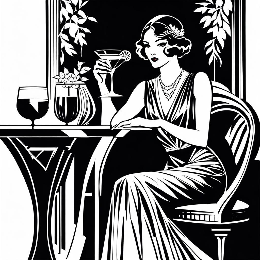 1920s Woman Enjoying a Cocktail in Paper Cutting Style