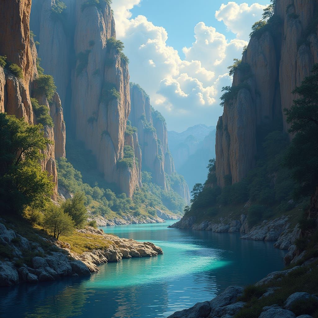 Medieval Characters Painted on Cliffs of Deep Gorge