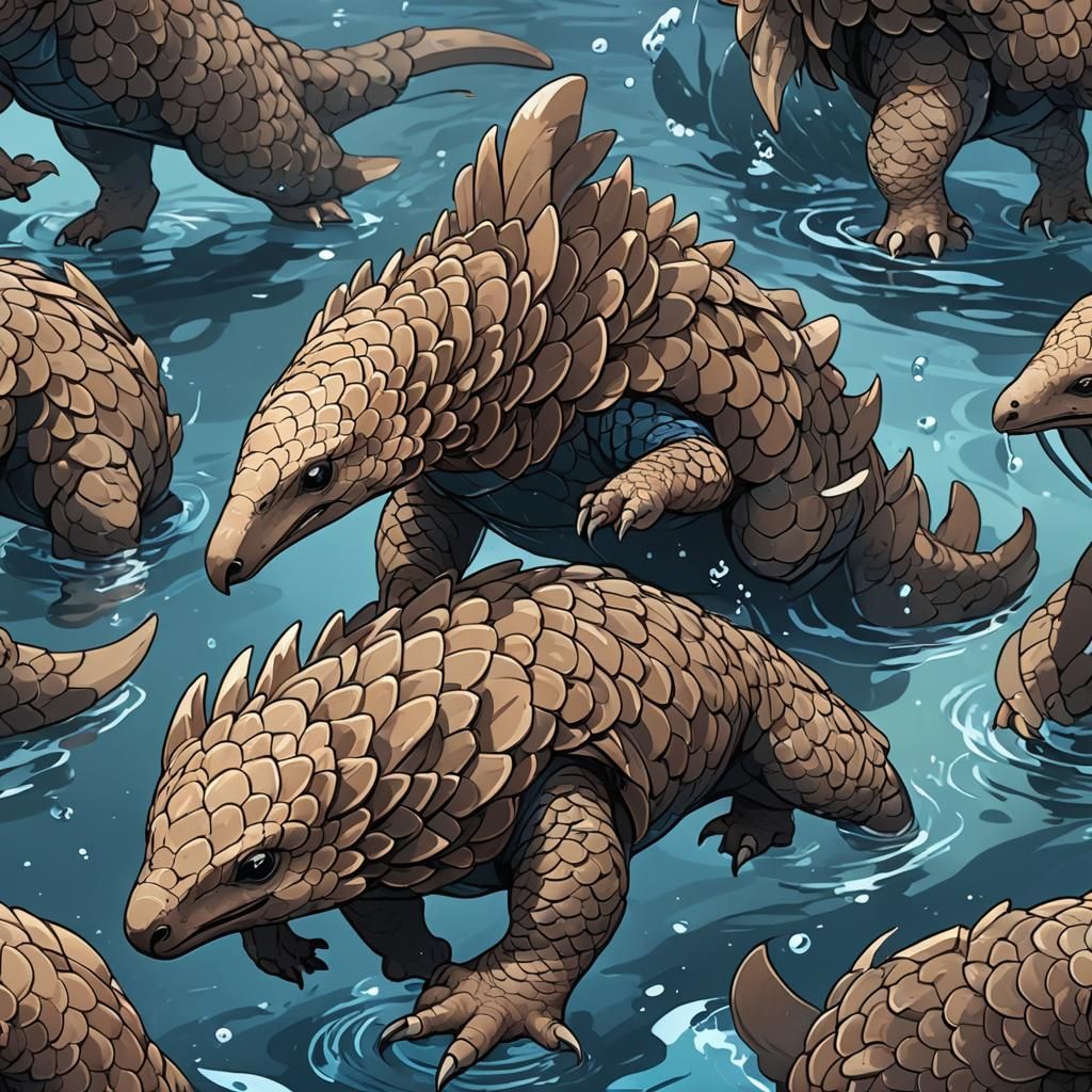 Pangolin with Water Wings in Anime Style