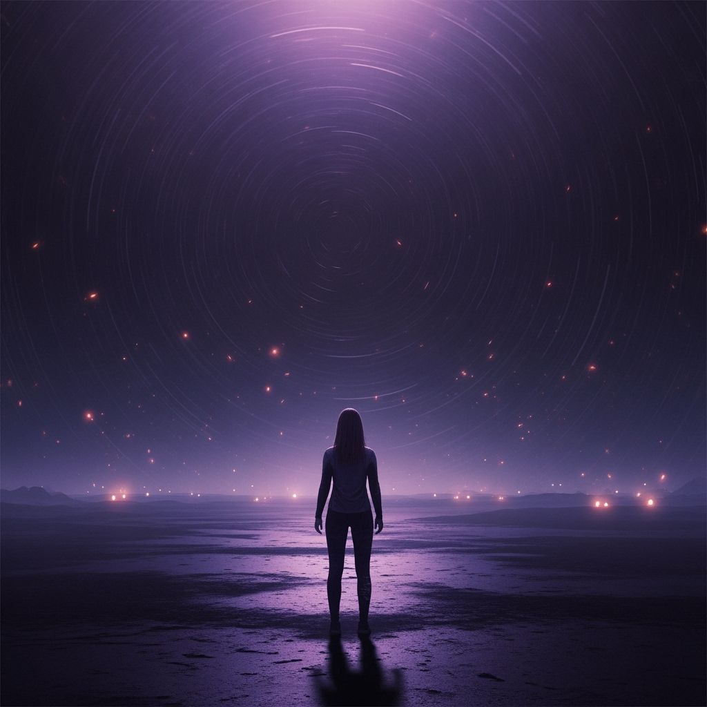 Woman in Atmospheric Cyberpunk Scene with Flickering Lights