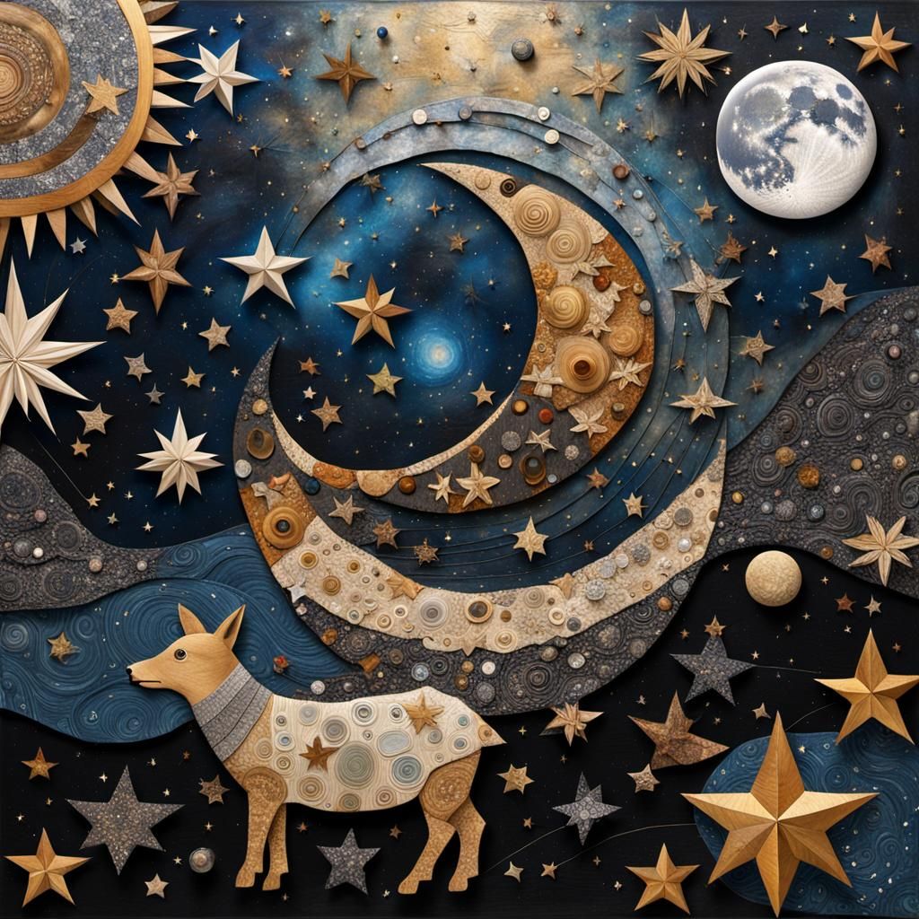 Mixed Media Collage Starry Night in 64k HD