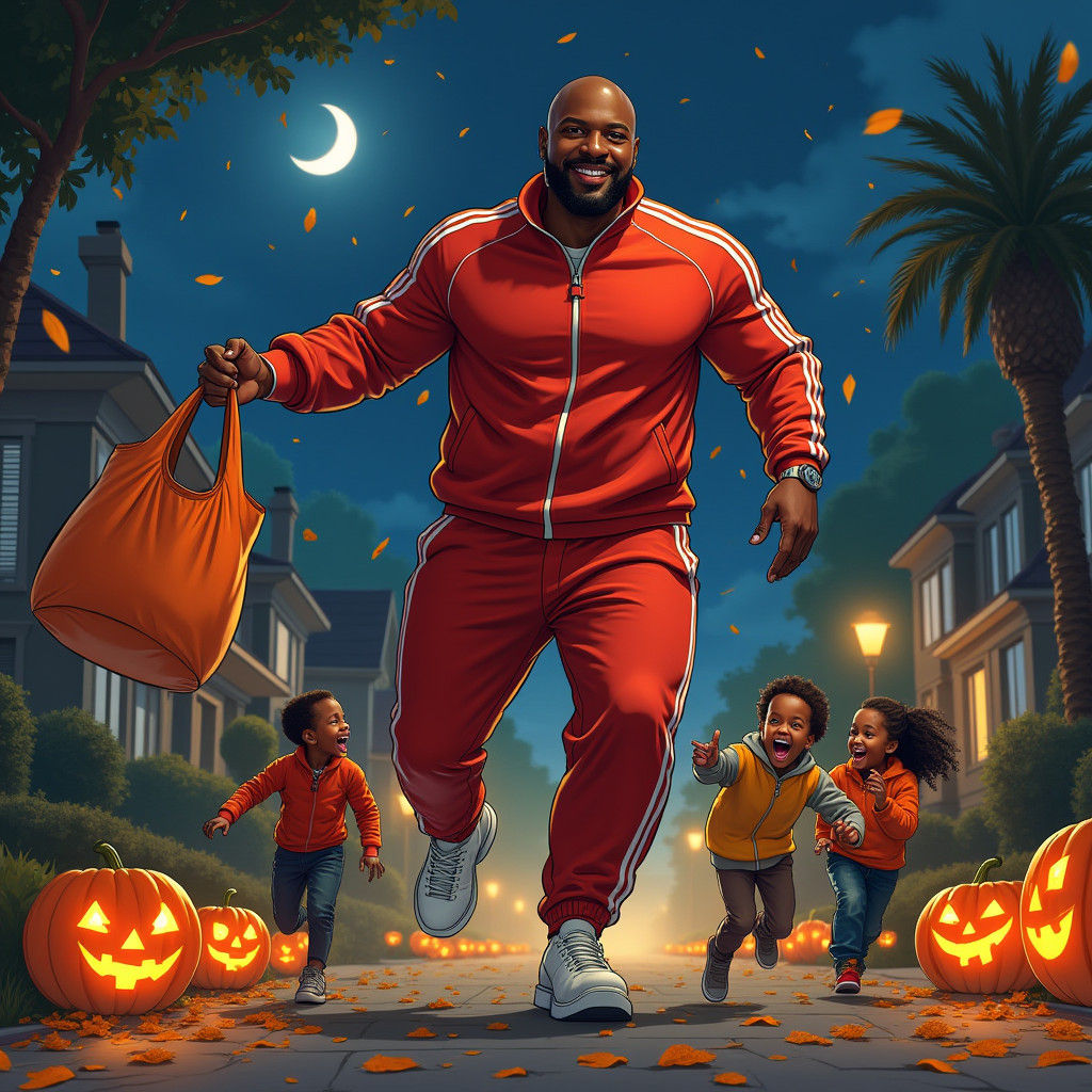 Towering Man Swoops Through Halloween Night