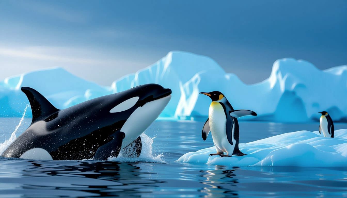 Orca and Penguin Friendship in Arctic Waters