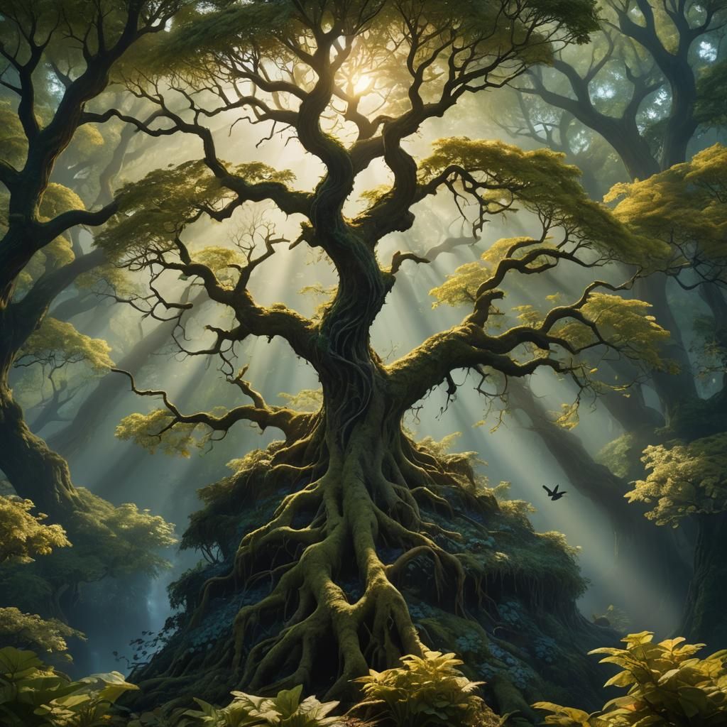 Lush Forest with Glowing Light, Matte Painting