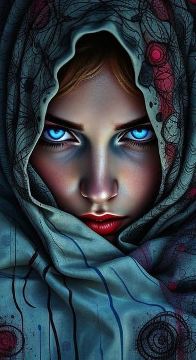 Mysterious Woman in Graffiti Art with Glowing Eyes