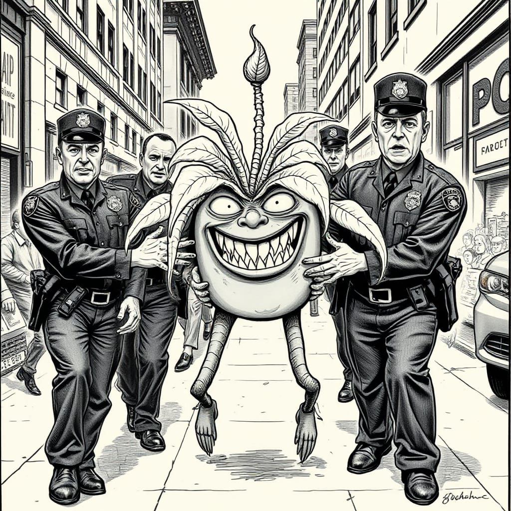 Evil Potted Plant is Arrested in a Gory, Edward Gorey-Inspir...