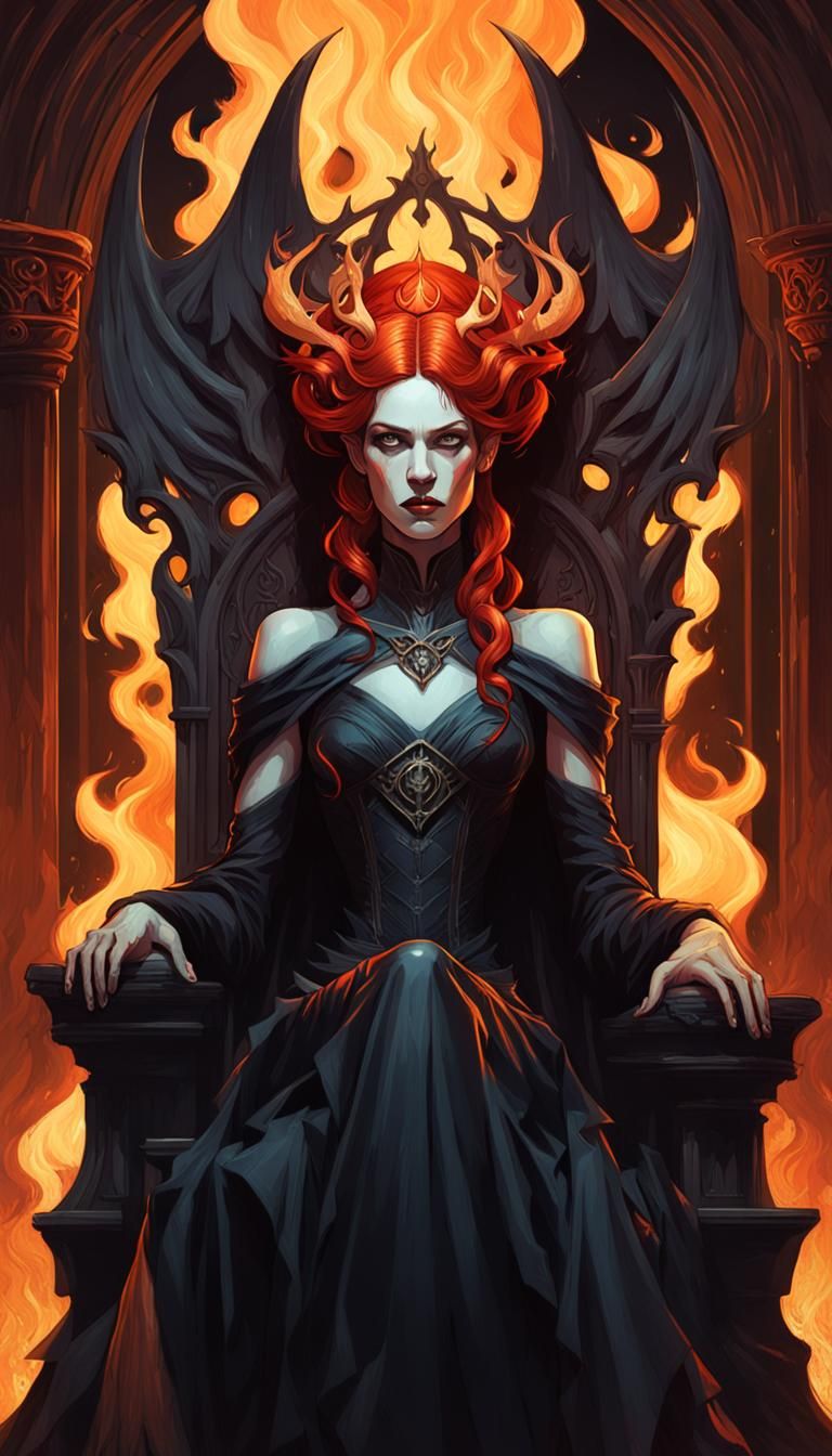 Regal Lilith, Redhead Queen of Hell, Dark Fantasy Portrait