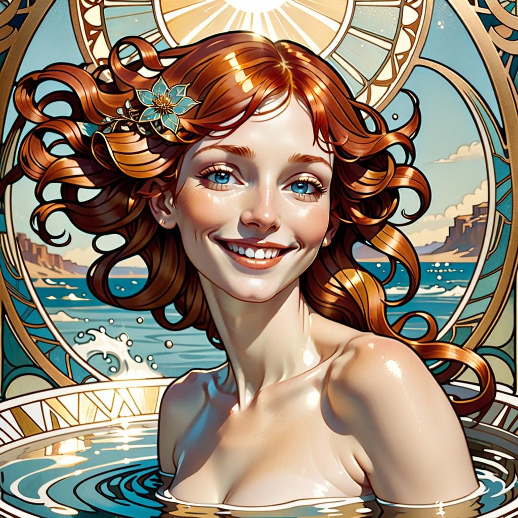Art Nouveau Redhead in Sunlight, Mucha Style