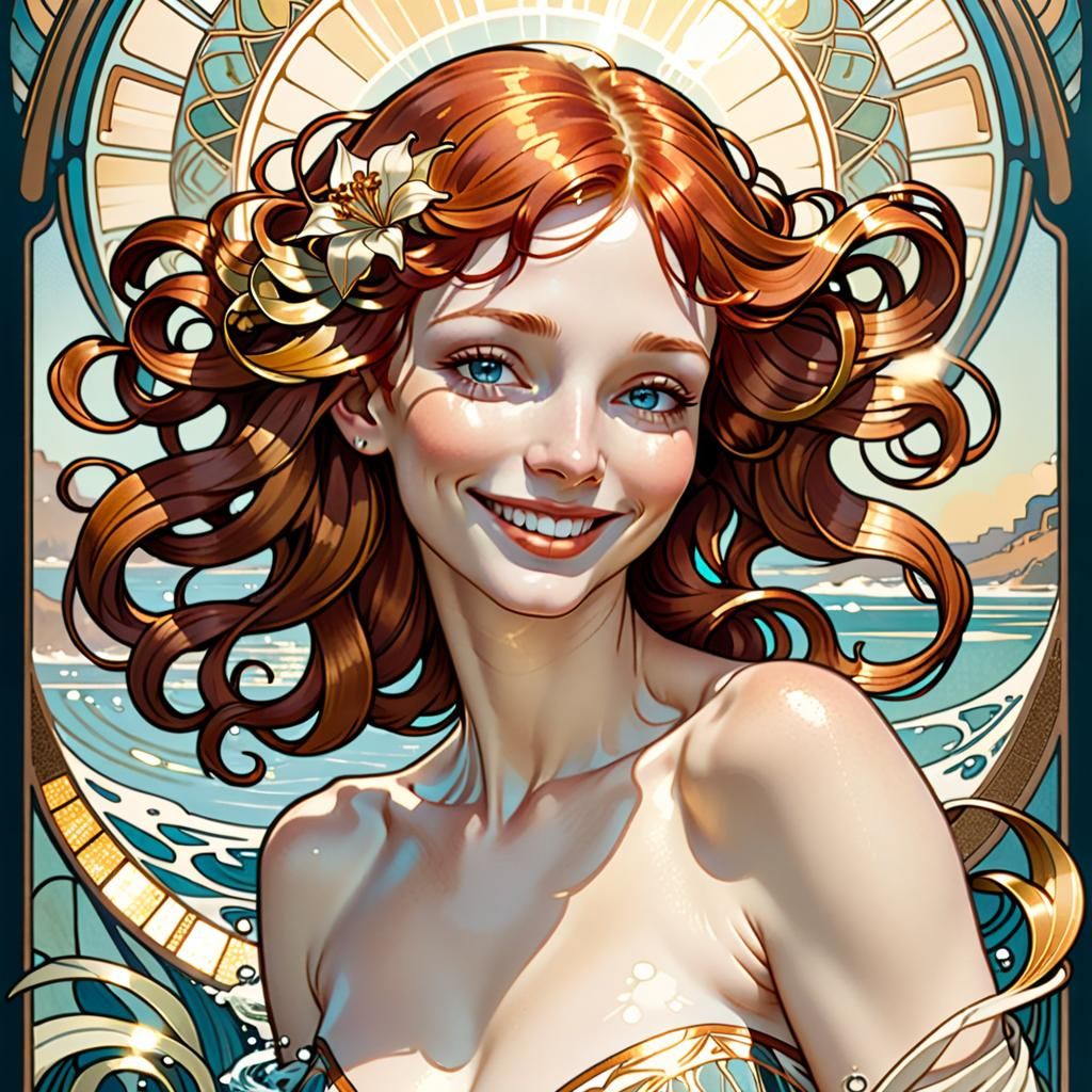 Art Nouveau Card of a Redhead Woman