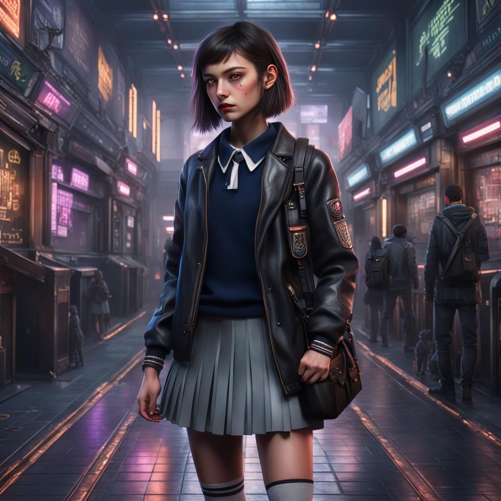 Cyberpunk Schoolgirl: Intricate, Photorealistic 8K Portrait
