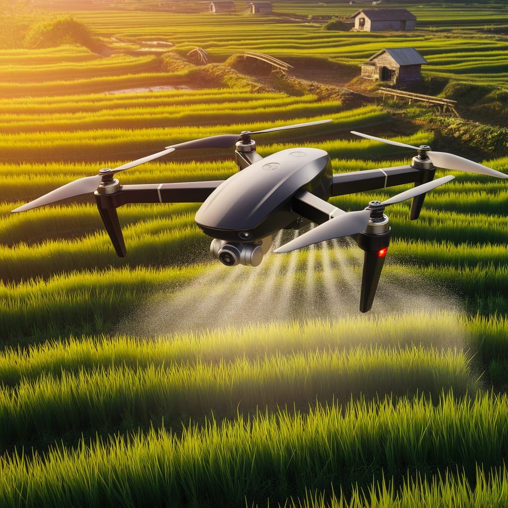 Drone Dispensing Insecticide Over Rice Field