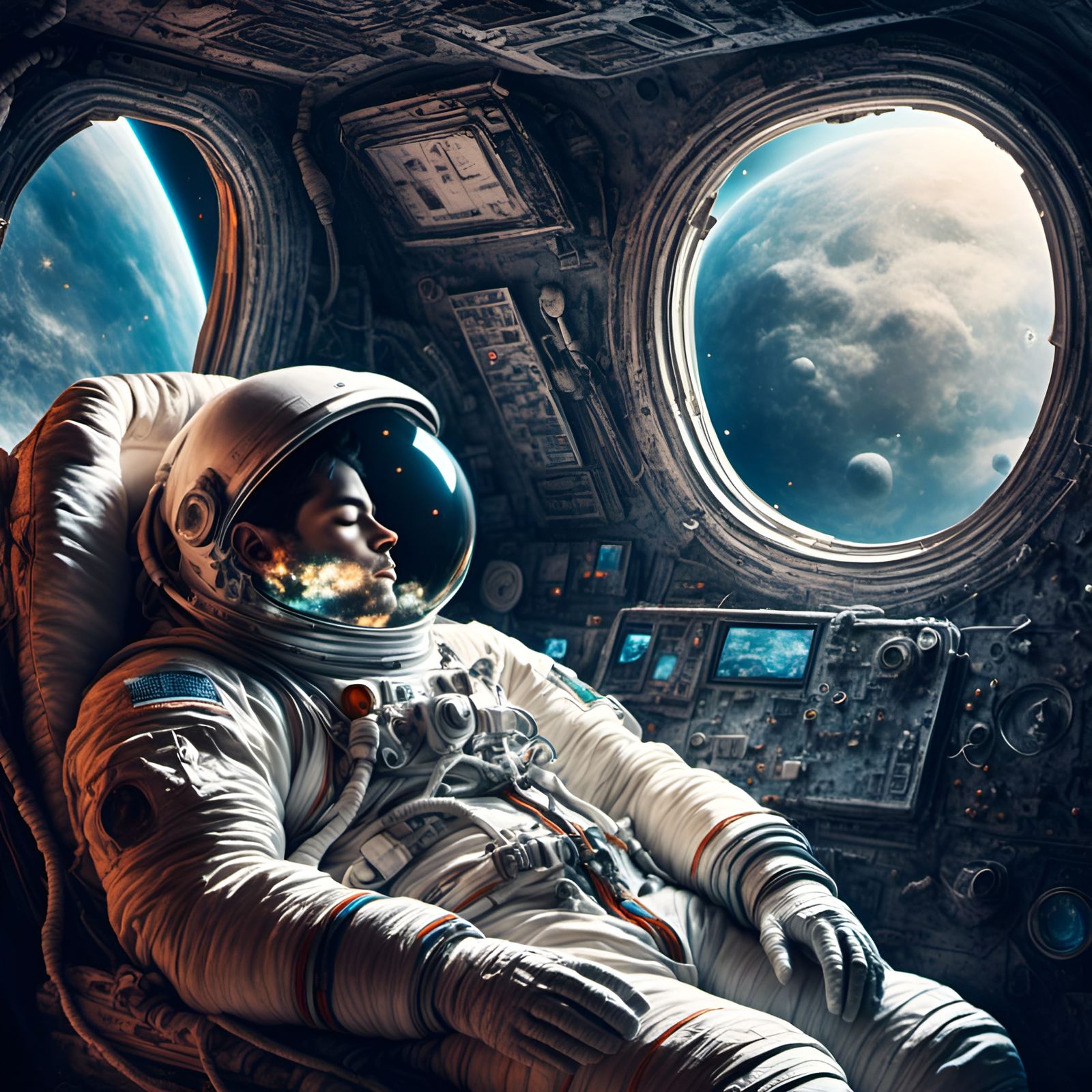 Peaceful Astronaut Napping on Spaceship