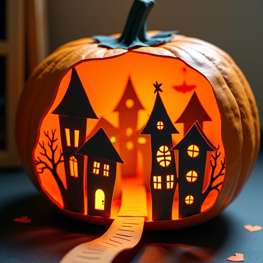 Enchanted Origami Halloween Town in a Pumpkin