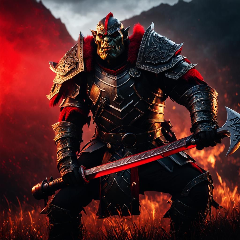 Hyperrealistic Orc Warrior Portrait in Black Armor