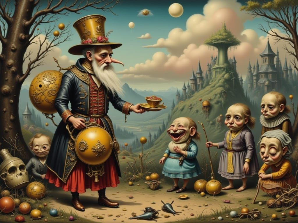 Surreal Family Visit with Soup, Oil on Canvas