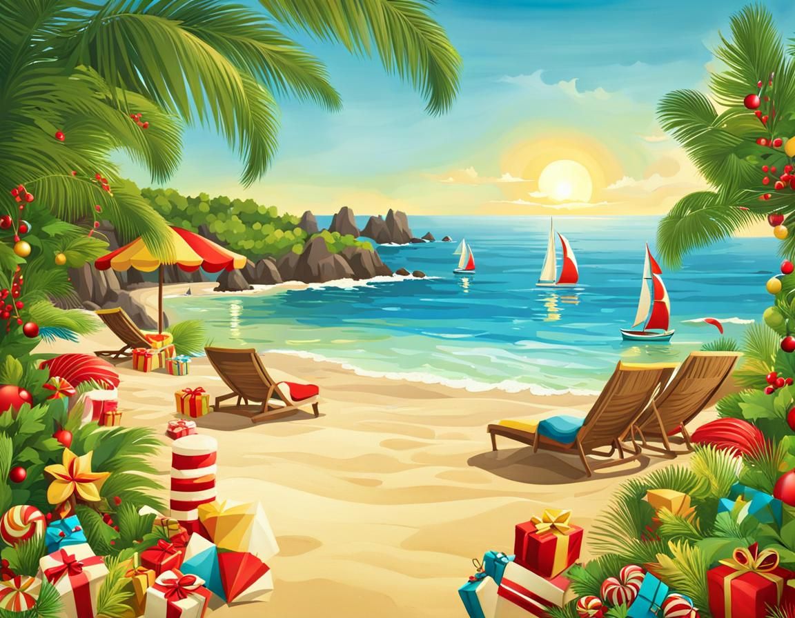 Summer Christmas Scene on a Beach