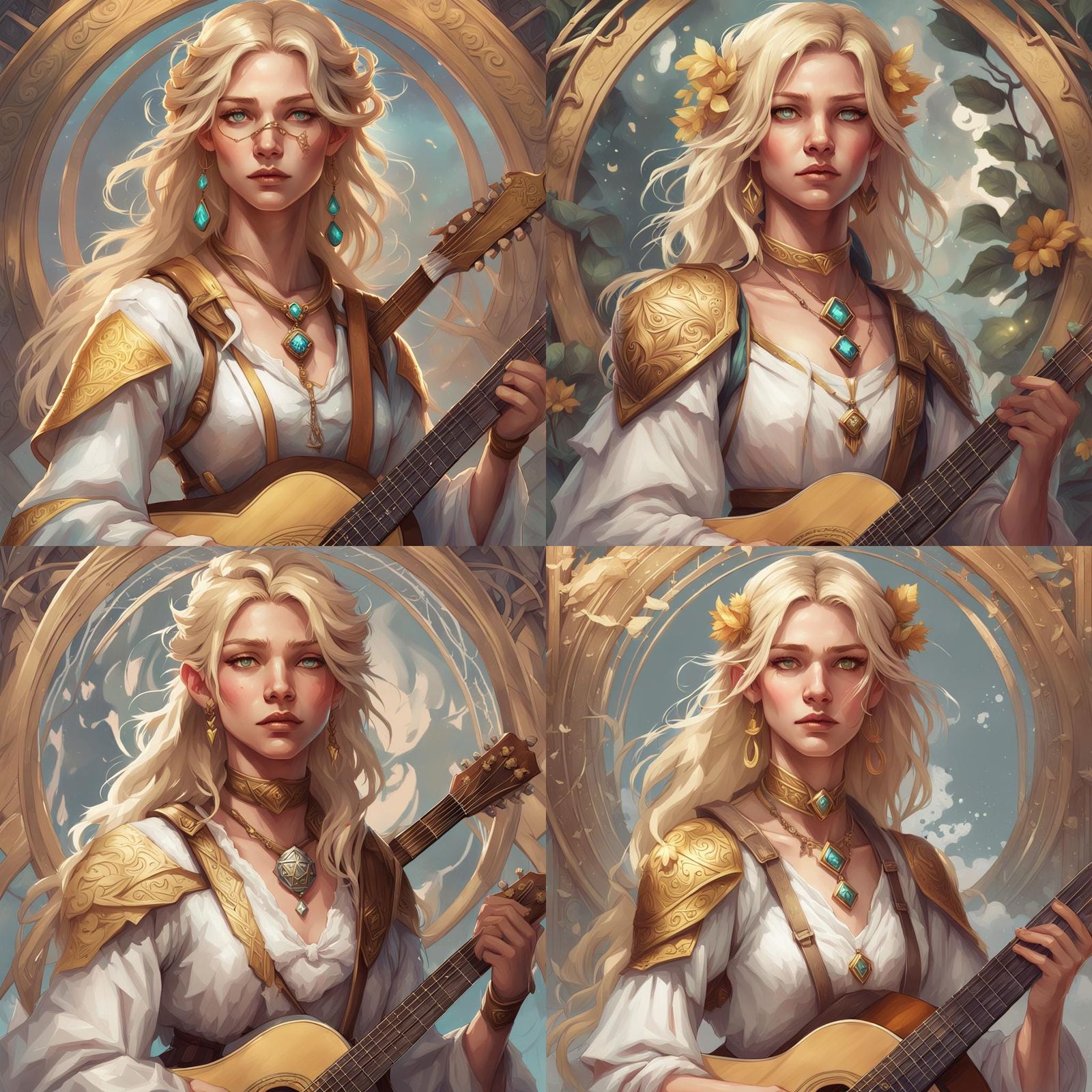 Fantasy Bard Portrait with Guitar, Art Nouveau Style