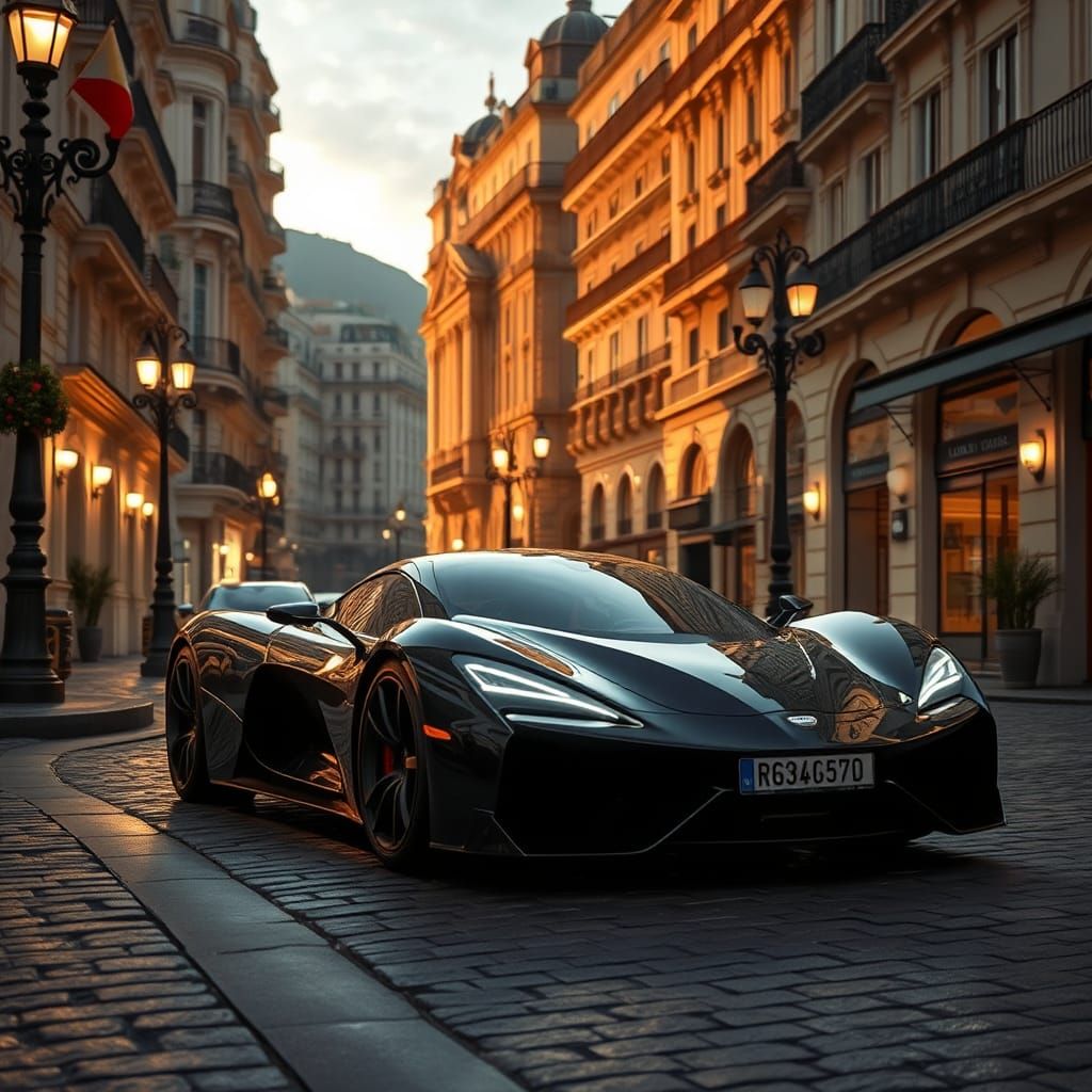 Luxurious Car in Prestigious City at Sunset