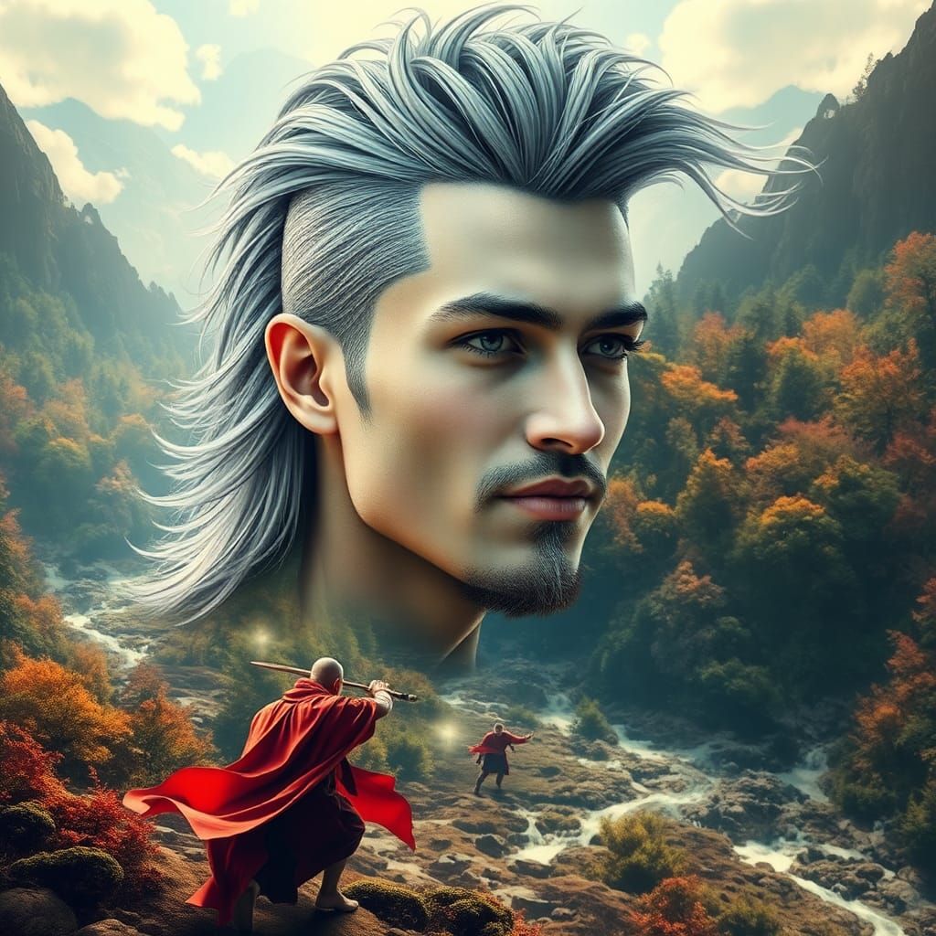 Mystical Being with Mullet in Surreal Landscape