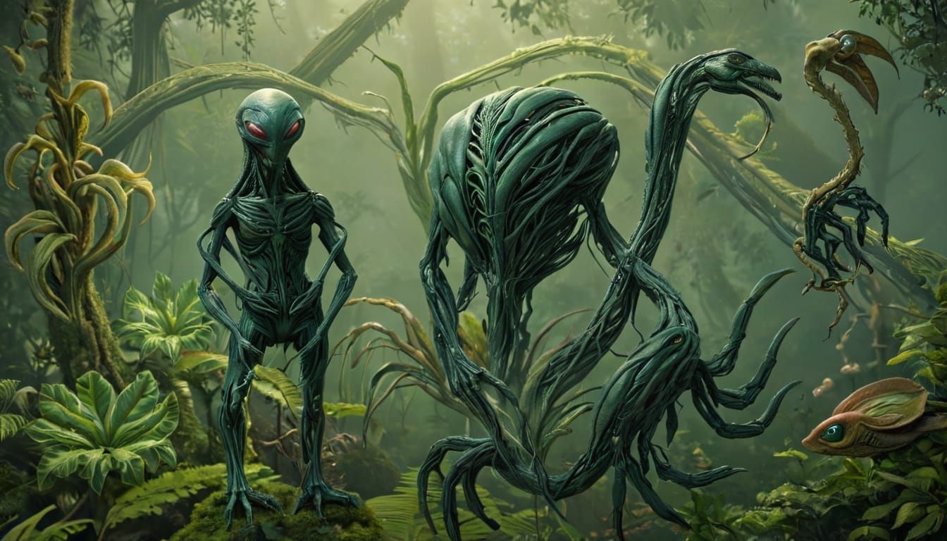 Alien Life Forms in a Vibrant, Fantastical Ecosystem