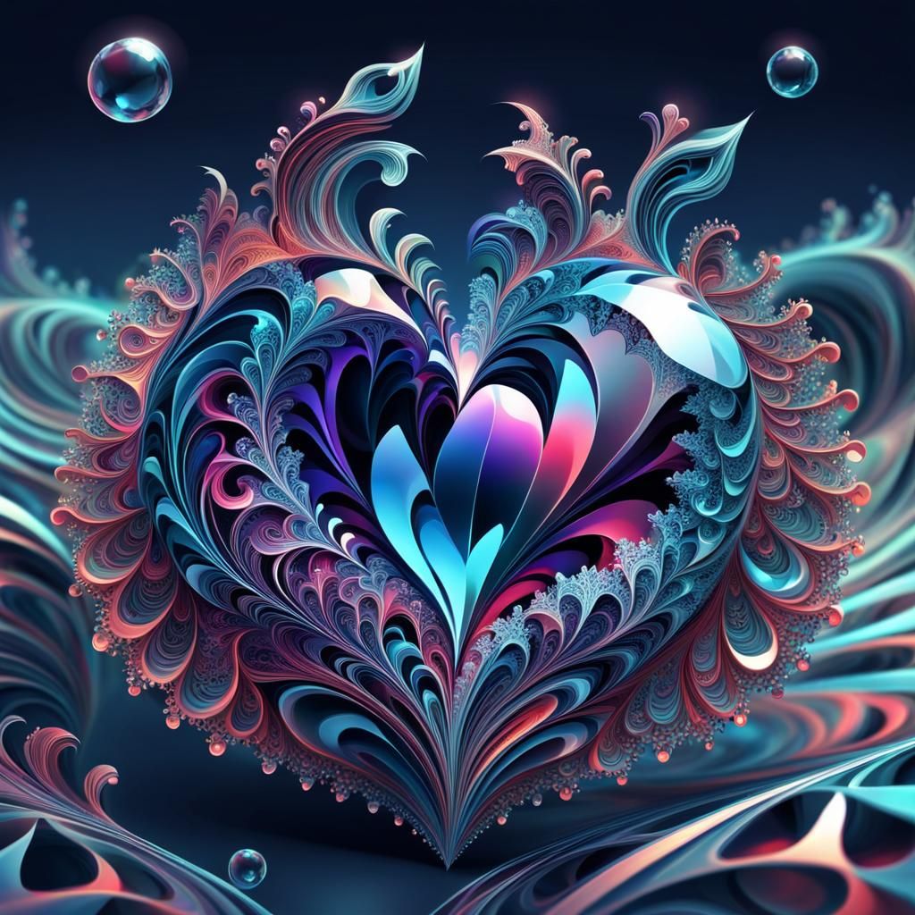 Abstract Crystal Heart with Fractal Design