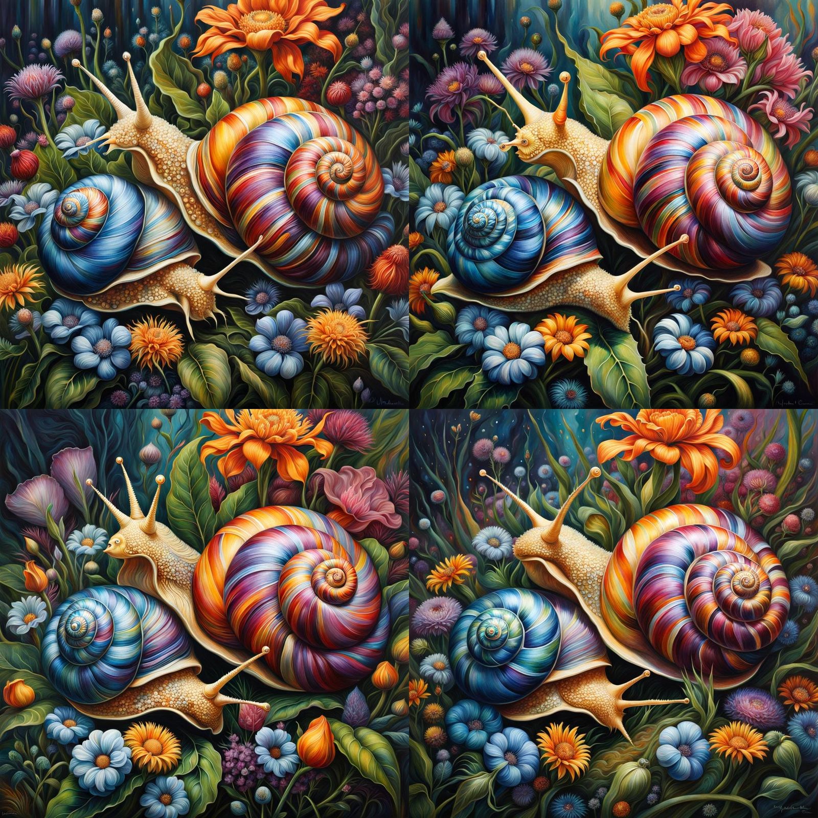 Ornate Fantasy Snails in Hyperdetailed Macro Painting