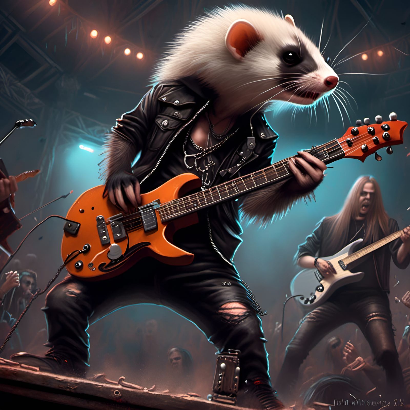 Headbanging Ferret Guitarist in Metal Band