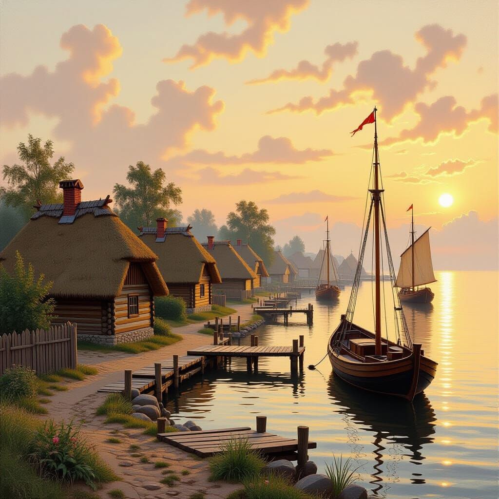 Baltic Sea Medieval Village in Golden Light