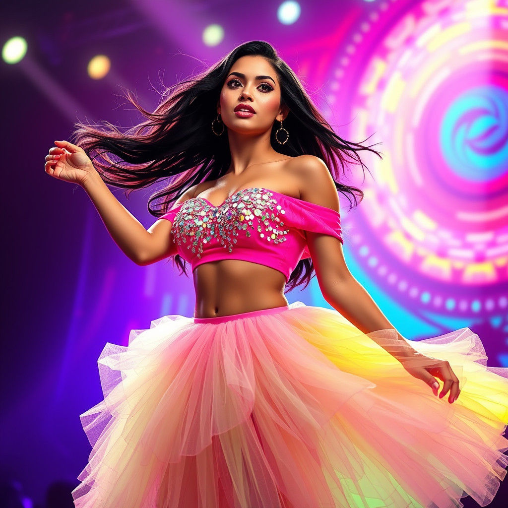 Latina Woman Performing in Vibrant Pixel Art