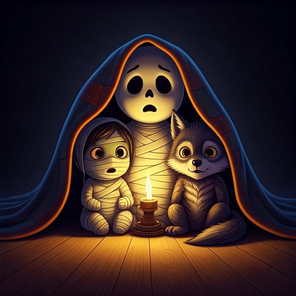 Scared Monster Cubs Tell Stories, Digital Painting