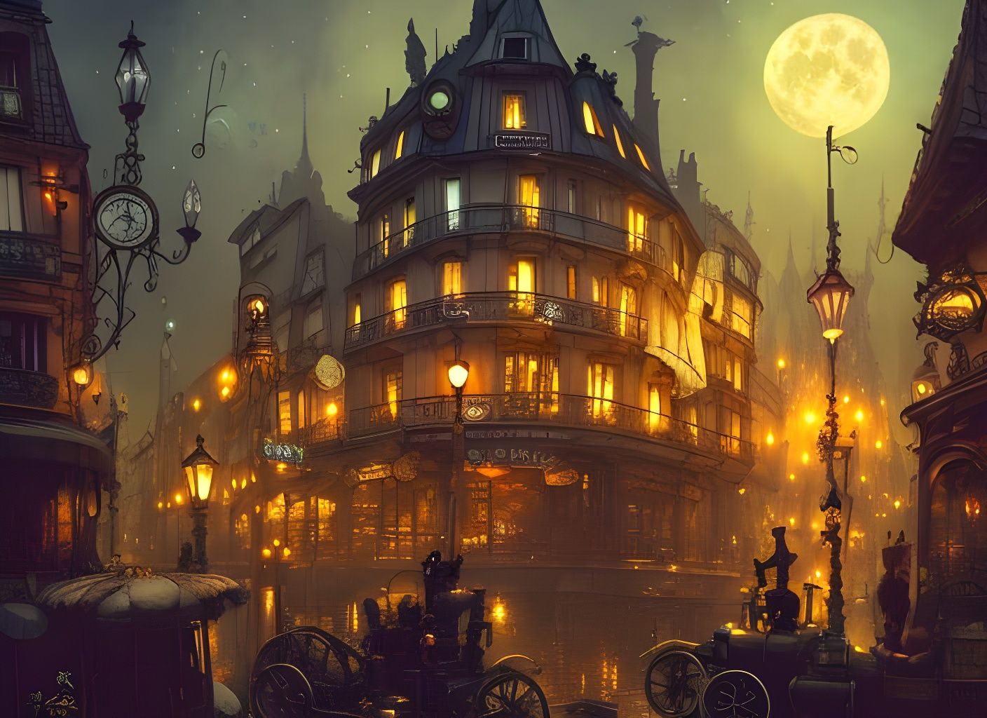 Magical Steampunk Paris in Art Nouveau Style
