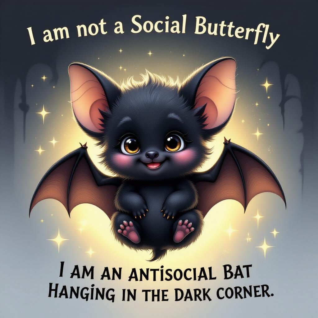 Cute Cartoon Baby Bat with Gothic Aura Digital Painting