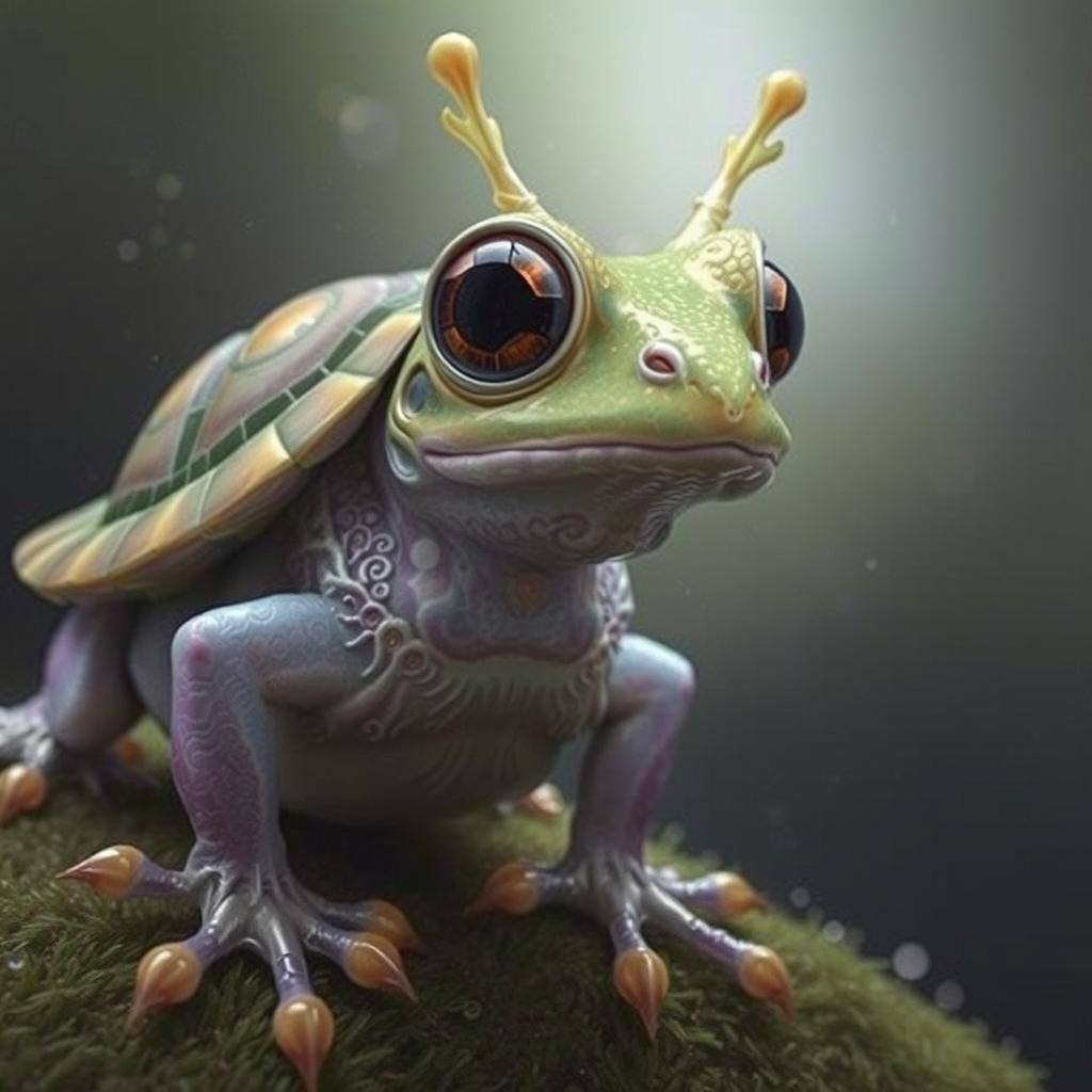 Luminous Frog-Tortoise Creature in Bioluminescent Forest