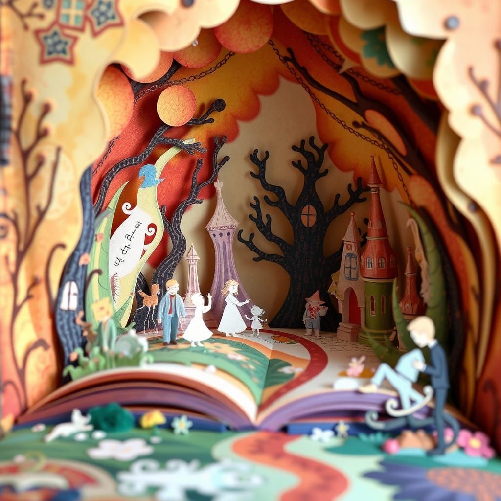 Whimsical Pop-Up Book Scene in Collage Style