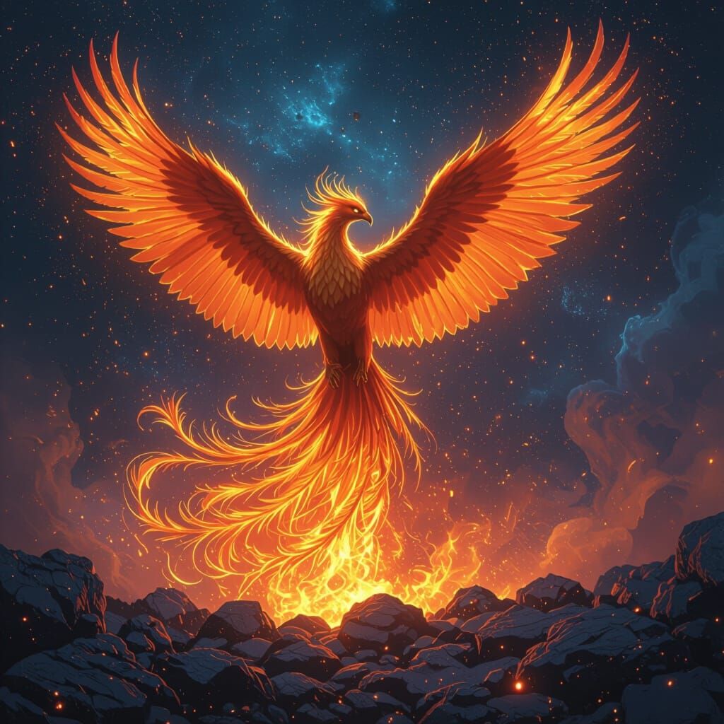 Majestic Phoenix Rises from Embers in Epic Fantasy Art