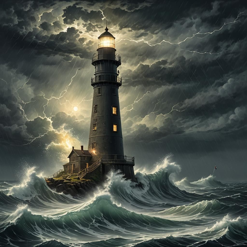 Lighthouse in Stormy Seas: A Dark Fantasy