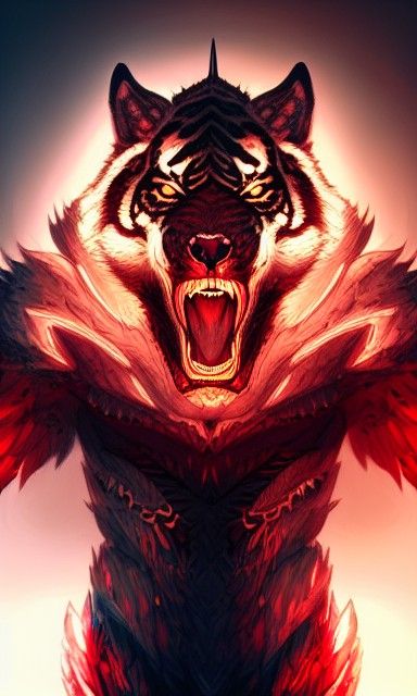 Sinister Tiger Wolf King with Glowing Eyes
