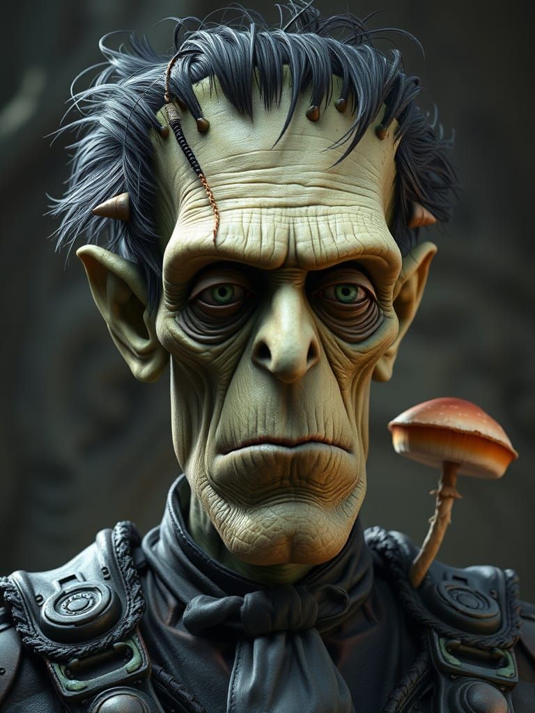 Grotesque Frankenstein Caricature in Joyful Chaos