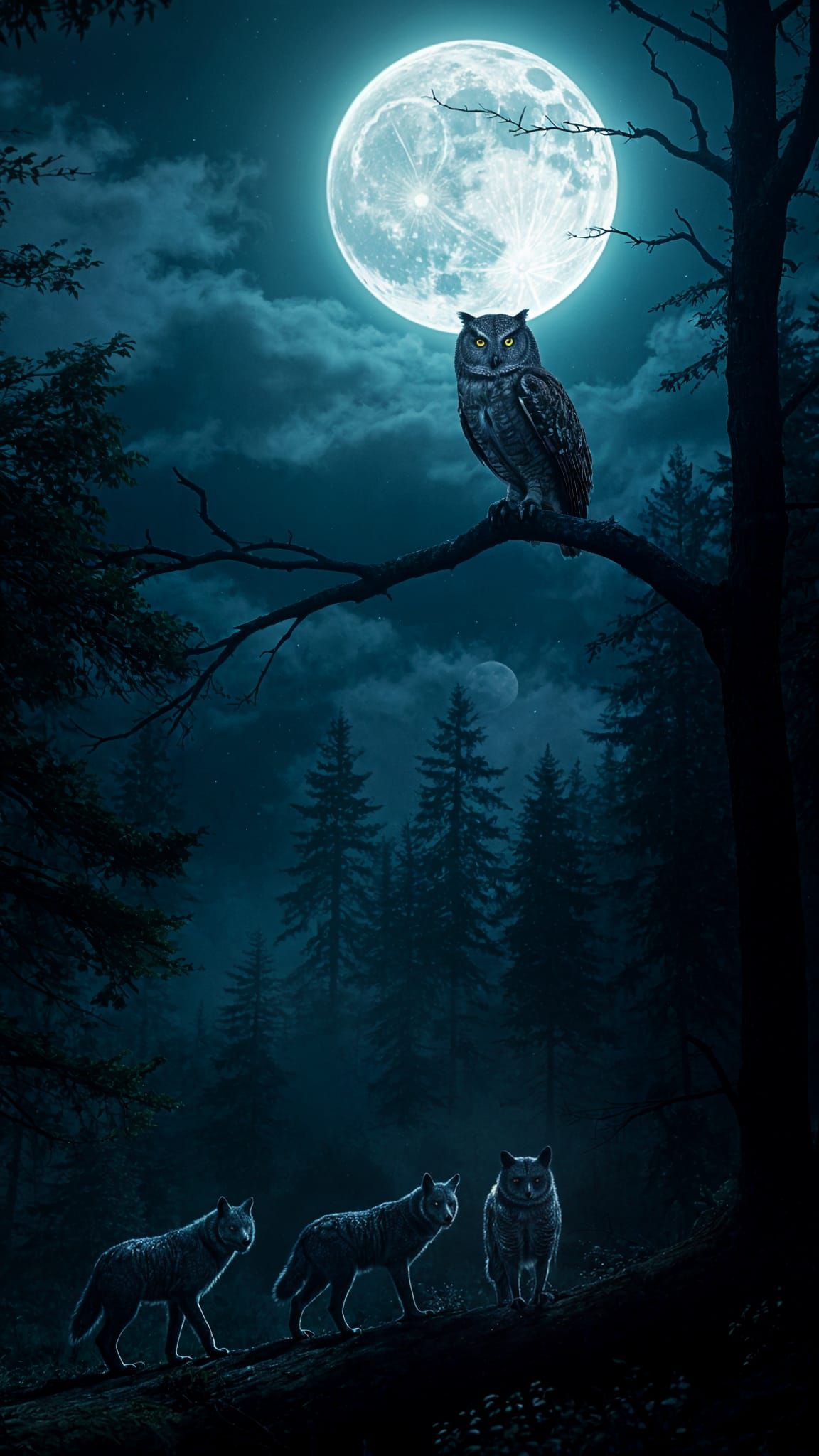 Nocturnal Hunters in Moonlight: Detailed Matte Painting