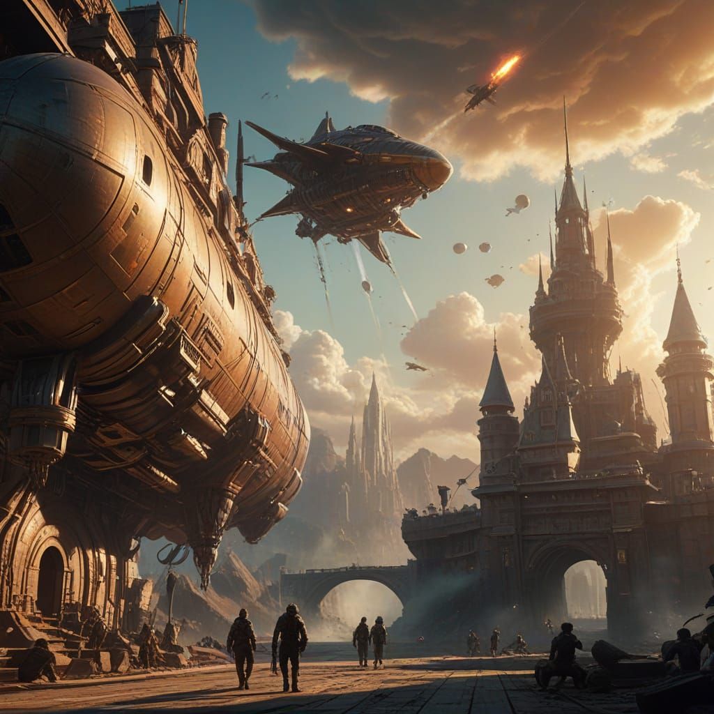 Steampunk Zeppelin in Epic Sci-Fi Battle