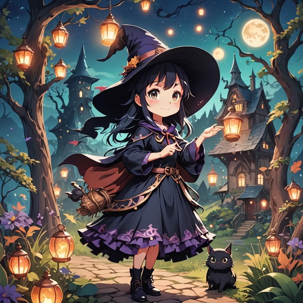Cute Witch in Magical Land: Anime Style