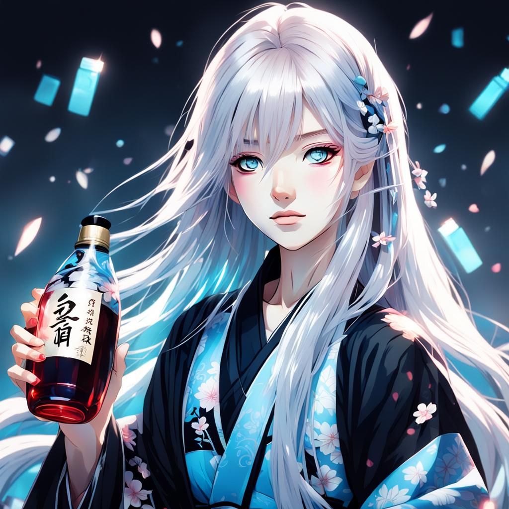 Anime Portrait of Woman in Kimono, Studio Trigger Style