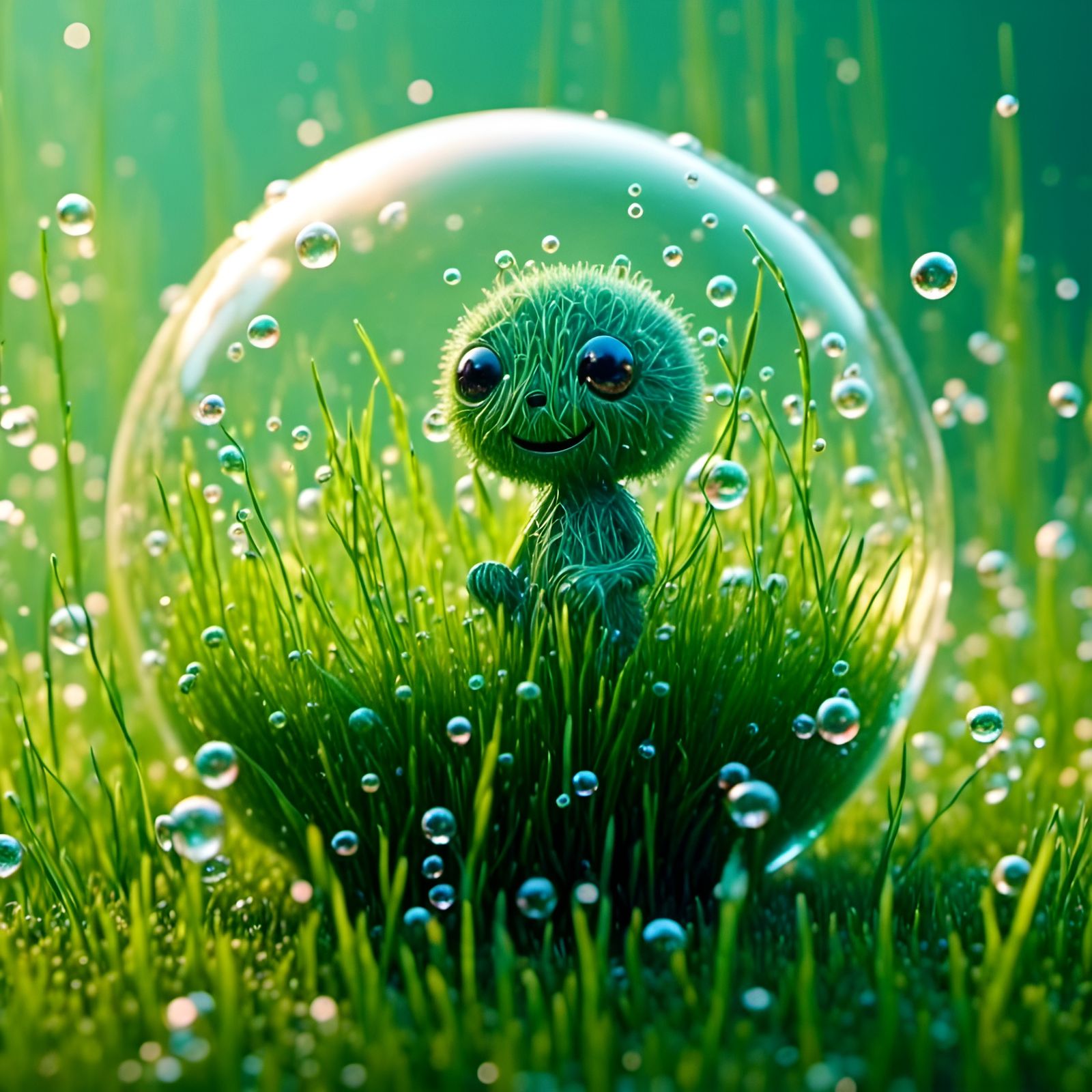 Grass Baby in Bubble: Photorealistic CGI Art
