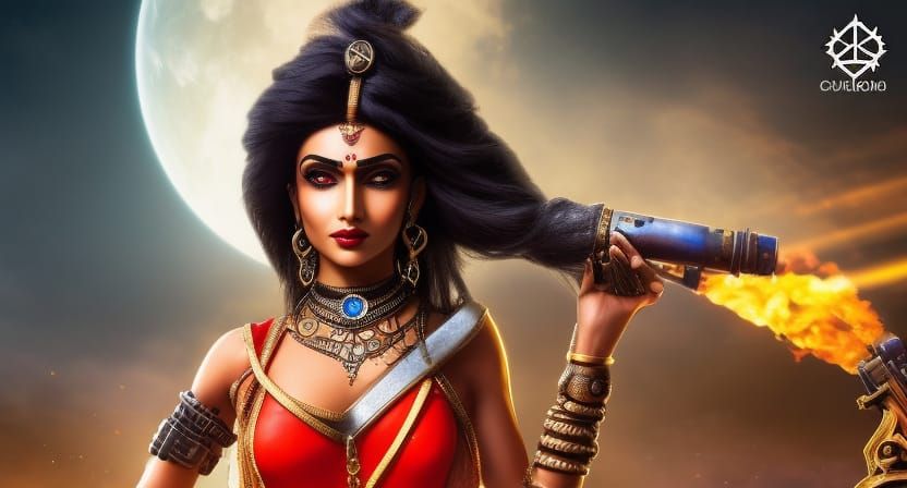 Steampunk Indian Girl in Abstract Cubist Style