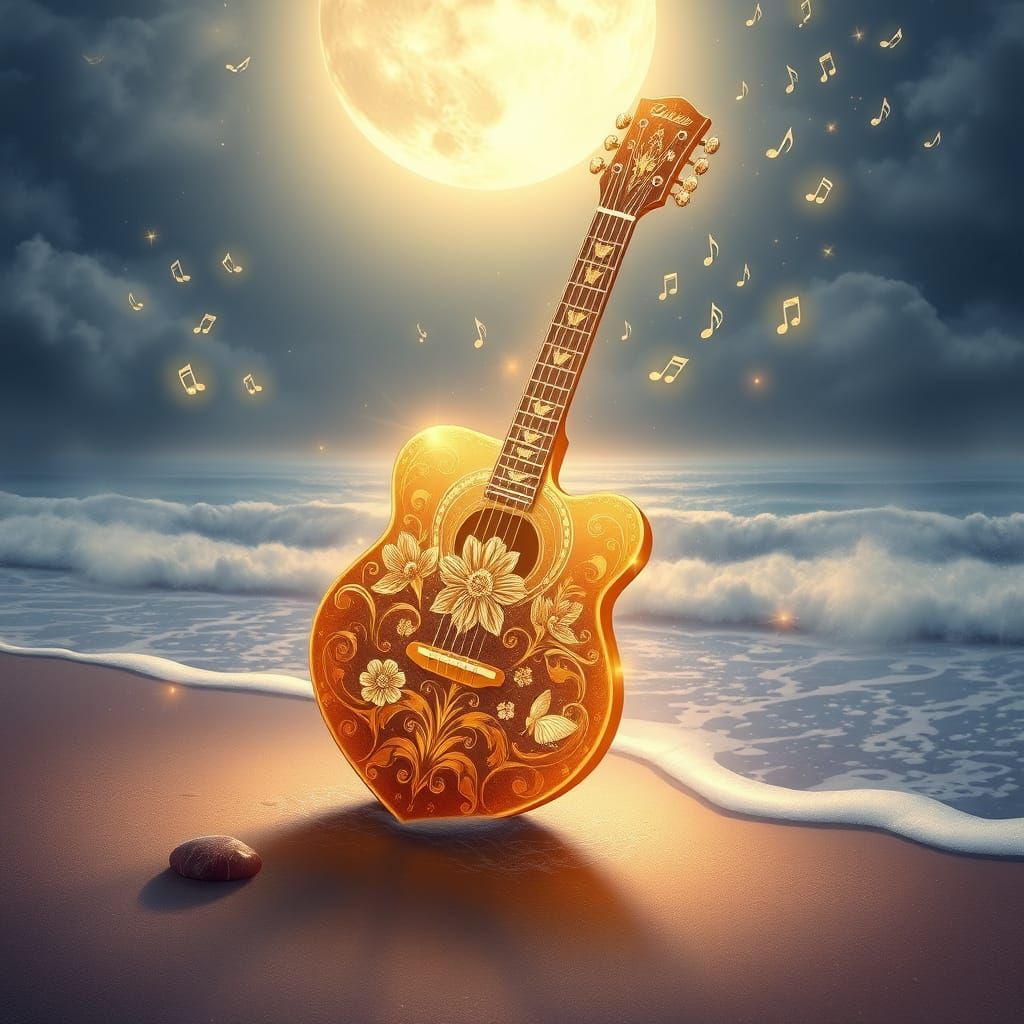 Golden Heart in Whimsical Art Nouveau Style