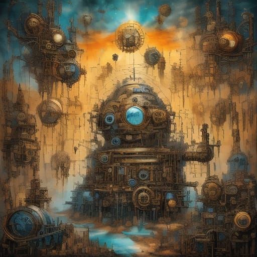 Worlds Merge: Steampunk Sci-Fi in Golden Light